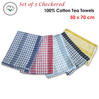 Thumbnail for Hotel Living Checkered Set of 5 Cotton Tea Towels