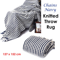 Thumbnail for Chains Navy Knitted Throw Rug
