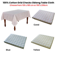 Thumbnail for Cotton Grid Checks Oblong Table Cloth Blue 150 x 230cm
