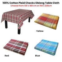 Thumbnail for Cotton Plaid Checks Oblong Table Cloth Blue 130 x 180cm