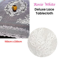 Thumbnail for Rosie White Large Deluxue Lace Rectangle Tablecloth 150cm x 230cm 6 to 8 Seaters