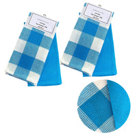 Thumbnail for Set of 4 Cotton Waffle Checkered & Plain Dyed Tea Towels 50cm x 70cm Aqua