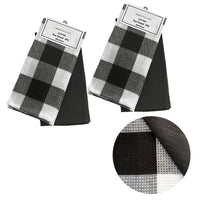 Thumbnail for Set of 4 Cotton Waffle Checkered & Plain Dyed Tea Towels 50cm x 70cm Black