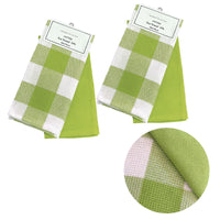 Thumbnail for Set of 4 Cotton Waffle Checkered & Plain Dyed Tea Towels 50cm x 70cm Green