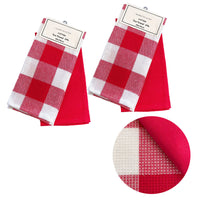 Thumbnail for Set of 4 Cotton Waffle Checkered & Plain Dyed Tea Towels 50cm x 70cm Red