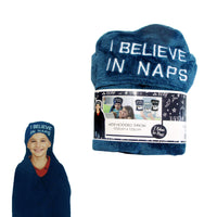 Thumbnail for Kids Embroidered Hooded Throw Rug 100 x 125cm Blue I Believe in Naps
