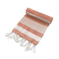 Thumbnail for Cotton Rich Large Turkish Beach Towel with Tassels 80cm x 155cm Coral