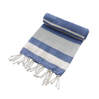 Thumbnail for Cotton Rich Large Turkish Beach Towel with Tassels 80cm x 155cm Navy