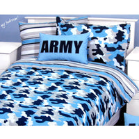 Thumbnail for Army Camouflage Blue Quilt Cover Set Single