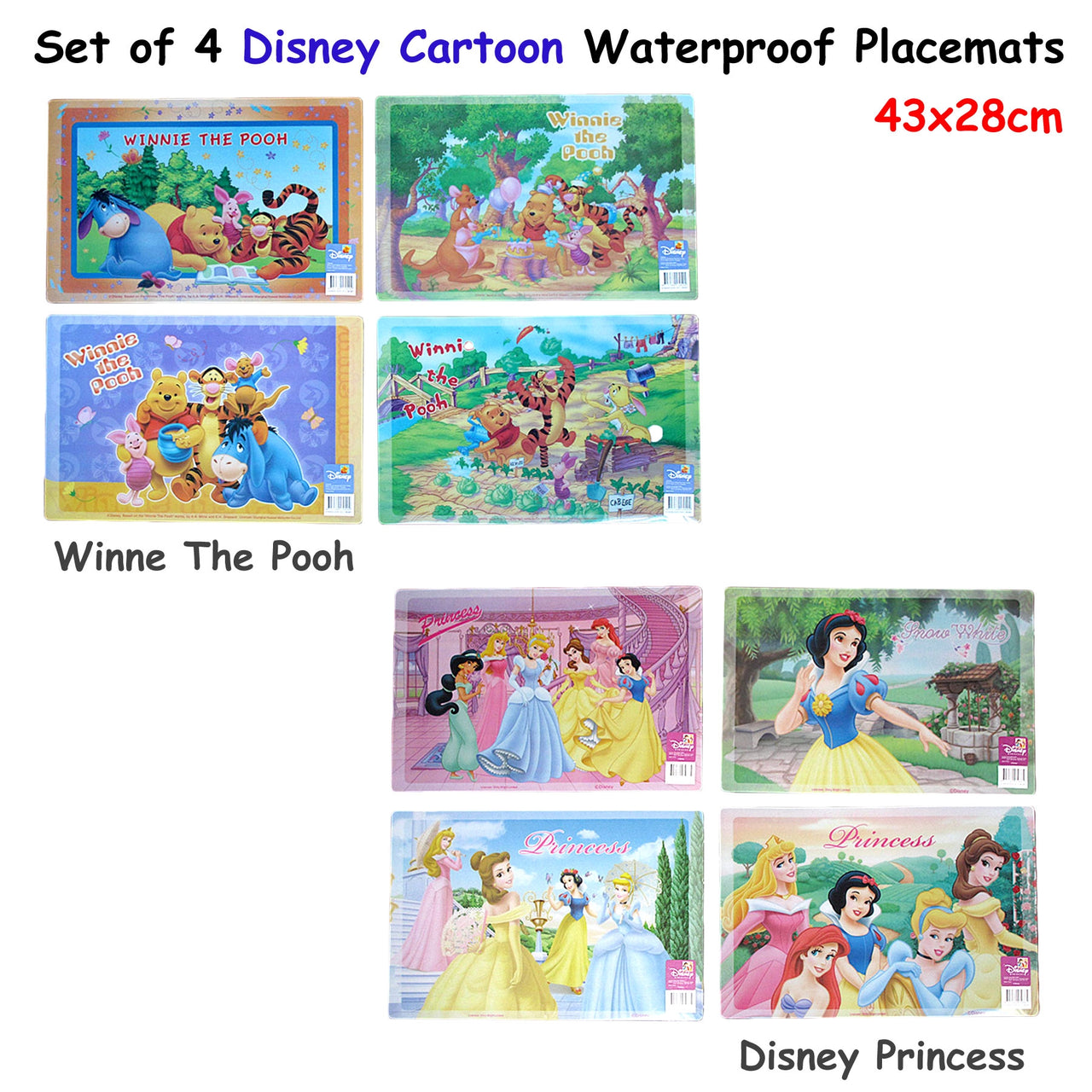 Disney Set of 4 Disney Cartoon Waterproof Placemats Winnie The Pooh