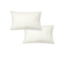Thumbnail for 600TC Pair of No Flap Wide Self Striped Standard Pillowcases Cream