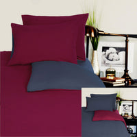 Thumbnail for Hotel Living Reversible 100% Cotton JERSEY Quilt Cover Set Burgundy / Charcoal - QUEEN