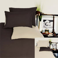 Thumbnail for Hotel Living Reversible 100% Cotton JERSEY Quilt Cover Set Chocolate / Linen - QUEEN