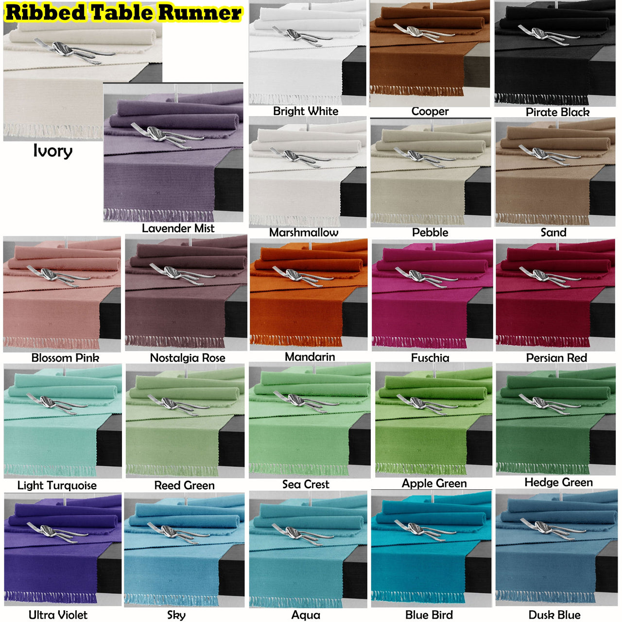 Hoydu Cotton Ribbed Table Runner 45cm x 150cm - HELDGE GREEN