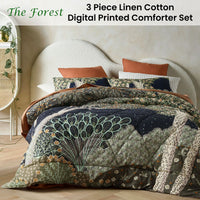 Thumbnail for Accessorize The Forest Linen Cotton Digital Printed 3 Piece Comforter Set Queen