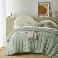 Thumbnail for Vintage Design Homewares 3 Piece Hugo Cotton Gauze Quilted Comforter Set Sage King
