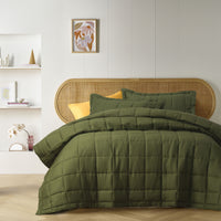 Thumbnail for Vintage Design Homewares Olive French Linen Coverlet Set Queen