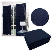 Thumbnail for Home Innovations Pair of Faux Linen Blockout Pinch Pleat Curtains Navy to Fit 180 x 221cm