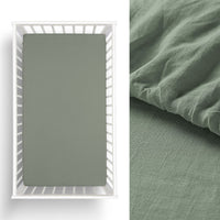 Thumbnail for Little Gem Twin Pack Olive Hemp Cot Fitted Sheet