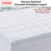 Thumbnail for Cloudland 750GSM Memory Resistant Microball Fill Mattress Topper Queen