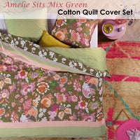Thumbnail for Oilily Amelie Sits Mix Green Cotton Sateen Quilt Cover Set King