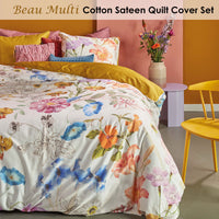 Thumbnail for Bedding House Beau Multi Cotton Sateen Quilt Cover Set Queen