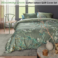 Thumbnail for Bedding House Blossoming Green Cotton Sateen Quilt Cover Set King