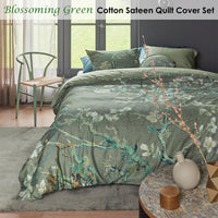 Thumbnail for Bedding House Blossoming Green Cotton Sateen Quilt Cover Set Queen