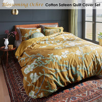 Thumbnail for Bedding House Blossoming Ochre Cotton Sateen Quilt Cover Set Queen