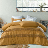 Thumbnail for Vintage Design Homewares Boho Ochre Cotton Tassel Quilt Cover Set King