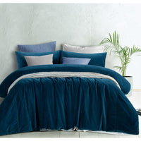 Thumbnail for Vintage Design Homewares Cotton Velvet Quilt Cover Set Riverland Blue Super King