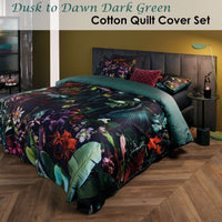 Thumbnail for Bedding House Dusk to Dawn Dark Green Cotton Sateen Quilt Cover Set King