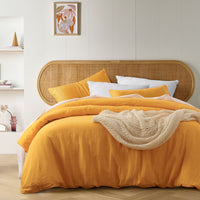 Thumbnail for Vintage Design Homewares Marigold French Linen Quilt Cover Set Queen