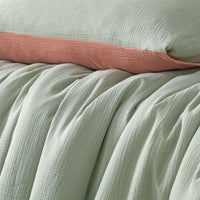 Thumbnail for Vintage Design Homewares Hugo Reversible Clay Sage Cotton Gauze Quilt Cover Set King
