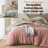 Thumbnail for Vintage Design Homewares Hugo Reversible Clay Sage Cotton Gauze Quilt Cover Set Queen