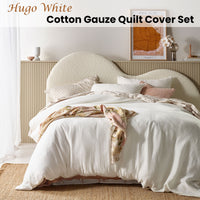 Thumbnail for Vintage Design Homewares Hugo White Cotton Gauze Quilt Cover Set Queen