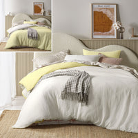 Thumbnail for Vintage Design Homewares Hugo Reversible White Butter Cotton Gauze Quilt Cover Set King