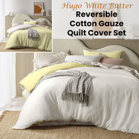 Thumbnail for Vintage Design Homewares Hugo Reversible White Butter Cotton Gauze Quilt Cover Set Queen
