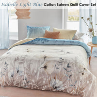 Thumbnail for Bedding House Isabelle Light Blue Cotton Sateen Quilt Cover Set Queen