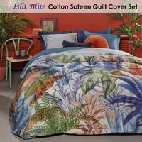 Thumbnail for Bedding House Isla Blue Cotton Sateen Quilt Cover Set Queen