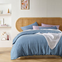 Thumbnail for Vintage Design Homewares Denim Blue French Linen Quilt Cover Set Queen