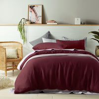 Thumbnail for Vintage Design Homewares 100% Linen Merlot Quilt Cover Set Single