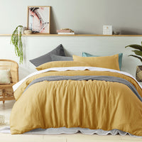 Thumbnail for Vintage Design Homewares 100% Linen Ochre Quilt Cover Set Double