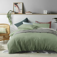 Thumbnail for Vintage Design Homewares 100% Linen Sage Quilt Cover Set Super King