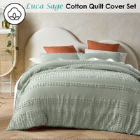 Thumbnail for Vintage Design Homewares Luca Sage Cotton Quilt Cover Set King
