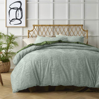 Thumbnail for Accessorize Lucas Sage Chenille Cotton Quilt Cover Set Queen