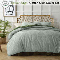 Thumbnail for Accessorize Lucas Sage Chenille Cotton Quilt Cover Set Queen