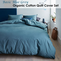 Thumbnail for Bedding House Organic Cotton Basic Blue Grey Quilt Cover Set Queen