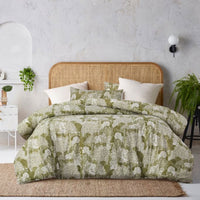 Thumbnail for Accessorize Betty Otway Moss Green Washed Cotton Printed Quilt Cover Set Double