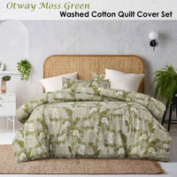 Thumbnail for Accessorize Betty Otway Moss Green Washed Cotton Printed Quilt Cover Set Double